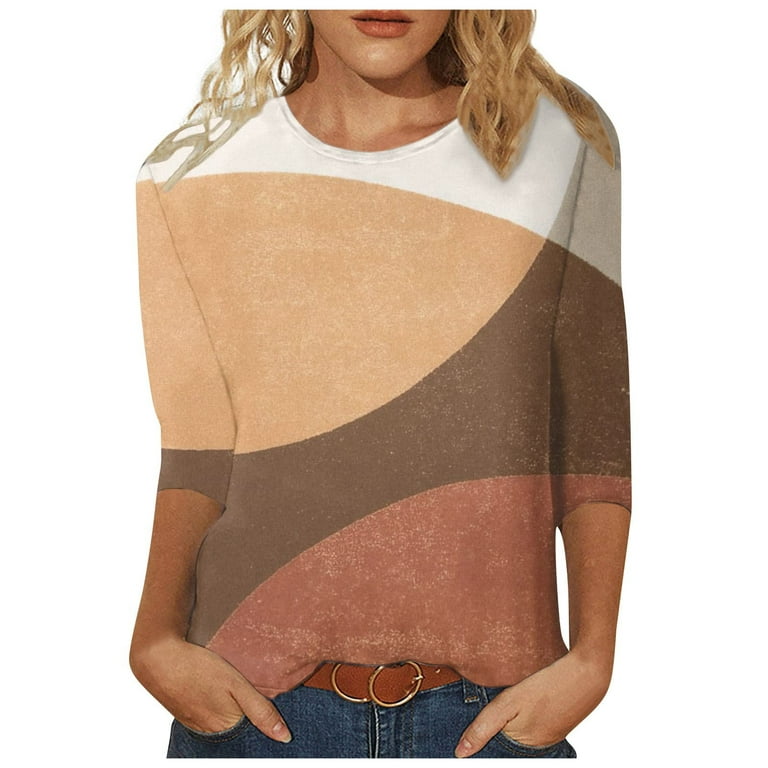 RQYYD Reduced Geometric Graphic Tops for Women 3/4 Sleeve Pullover
