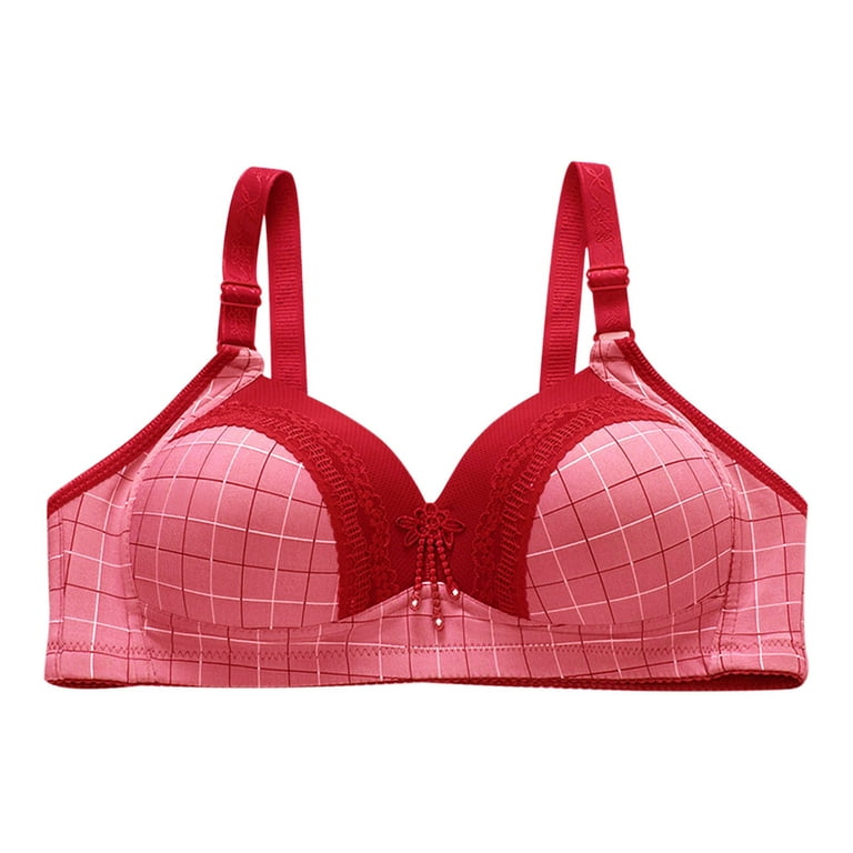 RQYYD Reduced Plaid Bralette for Women's Seamless Everyday Bra Lace Trim  Wireless Bras No Underwire Push Up Full Cup Bra(Red,XL) 