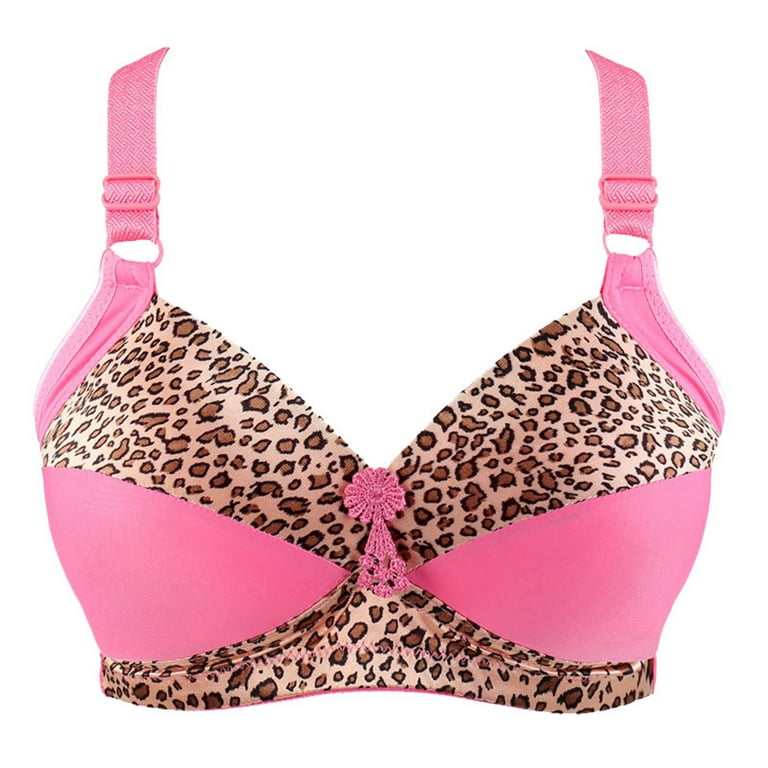RQYYD Reduced Sexy Push Up Bra Color Block Leopard Print Brassiere Wire  Free Thin Bralette Comfortable Bras for Women(Hot Pink,XL) 