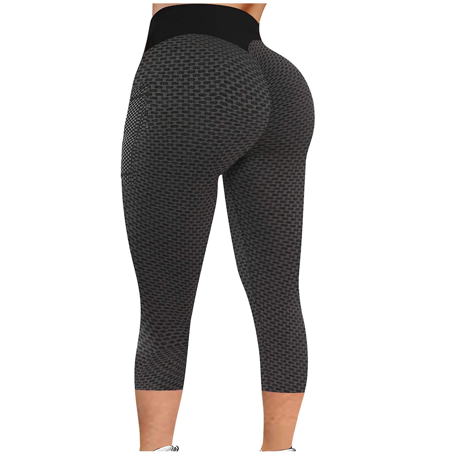 RQYYD Reduced Women High Waisted Workout Yoga Pants Butt Lifting Scrunch  Booty Cropped Leggings Tummy Control Anti Cellulite Textured Tights(Black,M)  