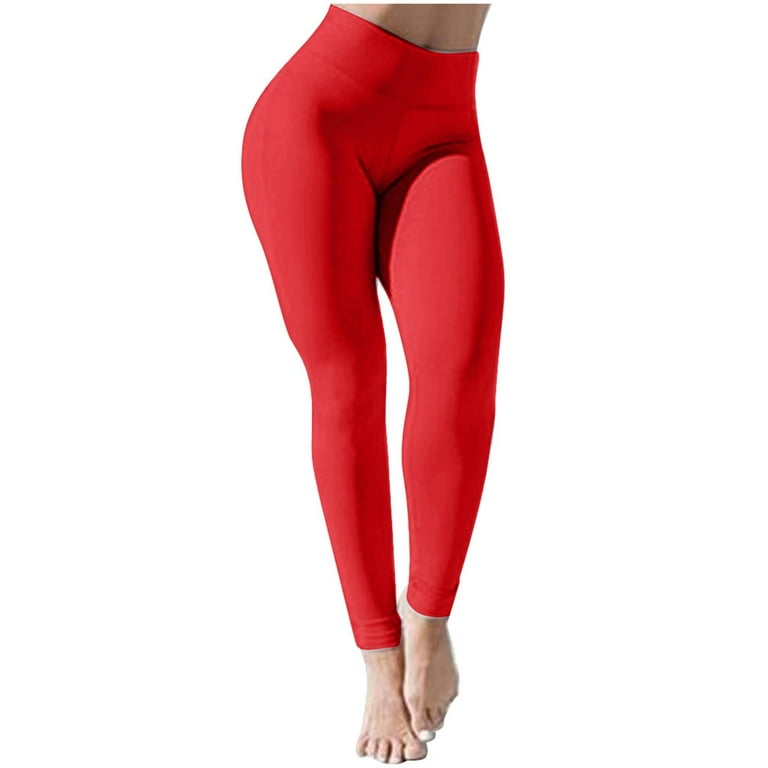RQYYD Reduced Women Scrunch Butt Lifting Leggings Seamless High Waisted  Workout Yoga Pants Solid Ruched Elastic Tights(Red,L)