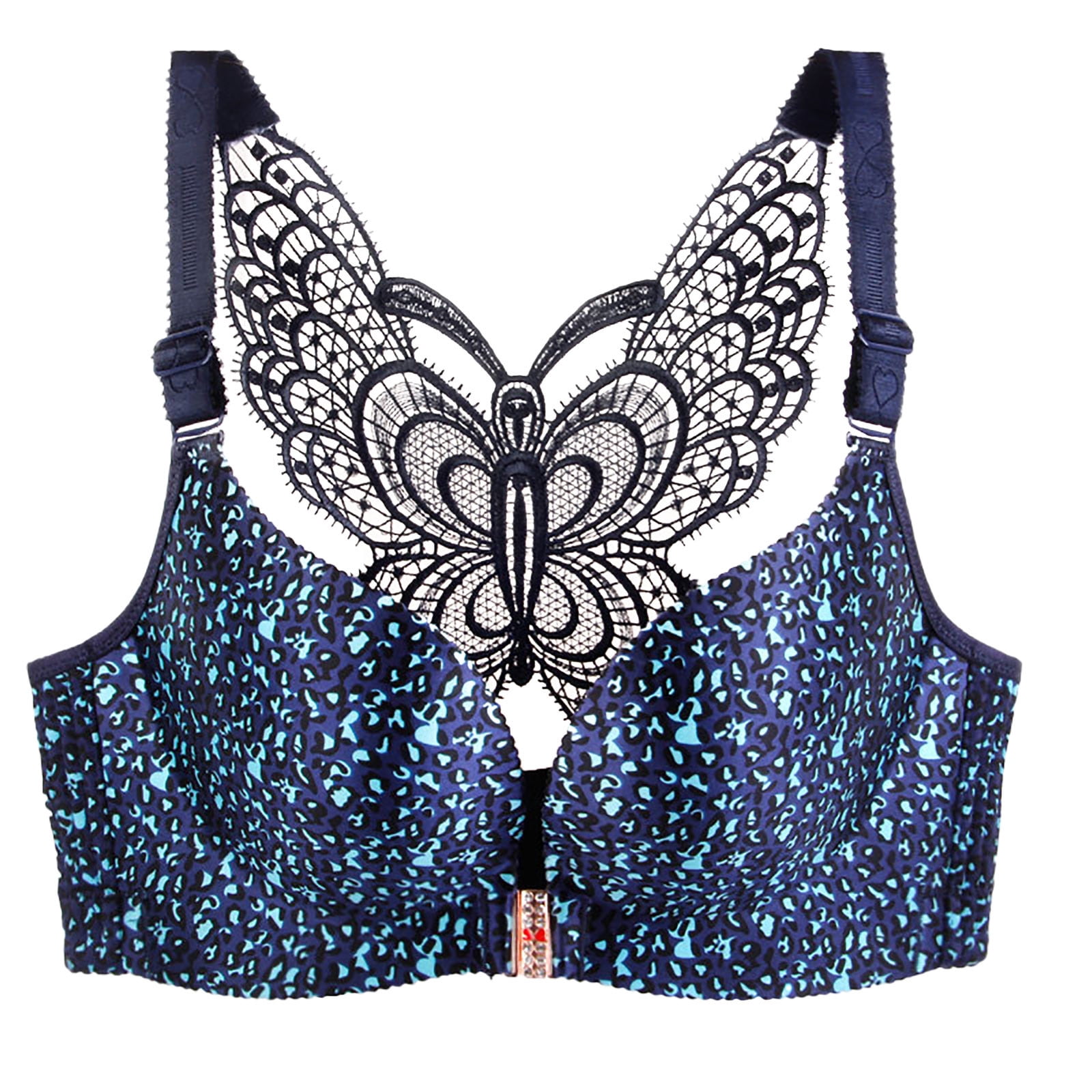 RQYYD Reduced Women's Front Closure Wireless Bra Leopard Print Butterfly  Back Bras for Women, Sexy Push Up Shaping Wire Free Everyday Bra(Blue,3XL)  