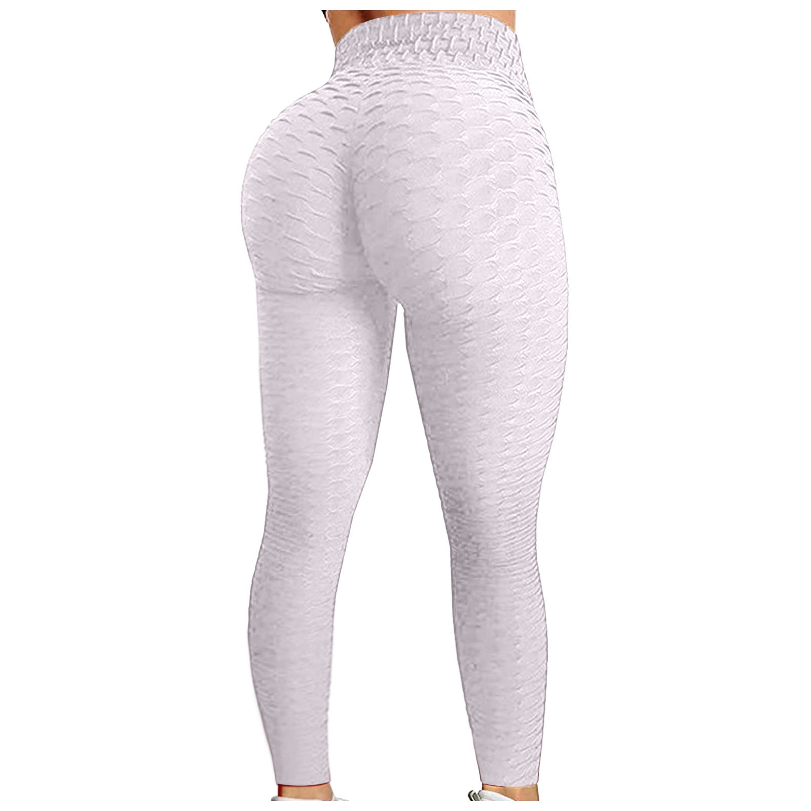 RQYYD Reduced Women's Plus Size High Waist Yoga Pants Tummy Control Workout  Ruched Butt Lifting Stretchy Leggings Textured Booty Tights(White,3XL)