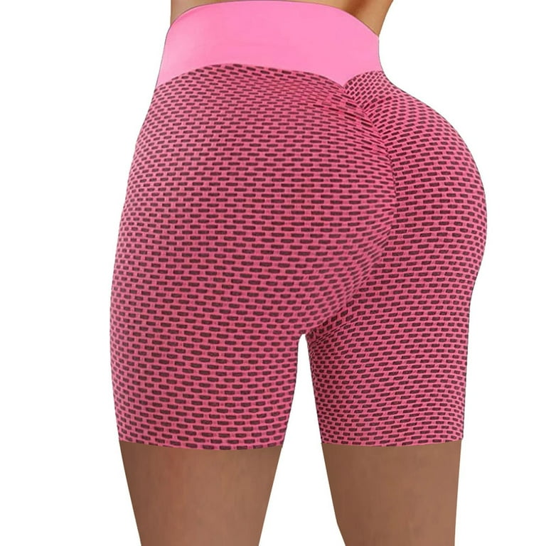 RQYYD Reduced Women's Scrunch Textured Booty Shorts Butt Lifting Shorts  High Waist Workout Yoga Shorts(Pink,L)