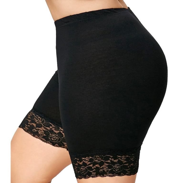 RQYYD Reduced Women's Seamless Short Legging for Under Dresses High-Stretch  Slip Shorts Panty with Lace Trim(Black,XXL) 
