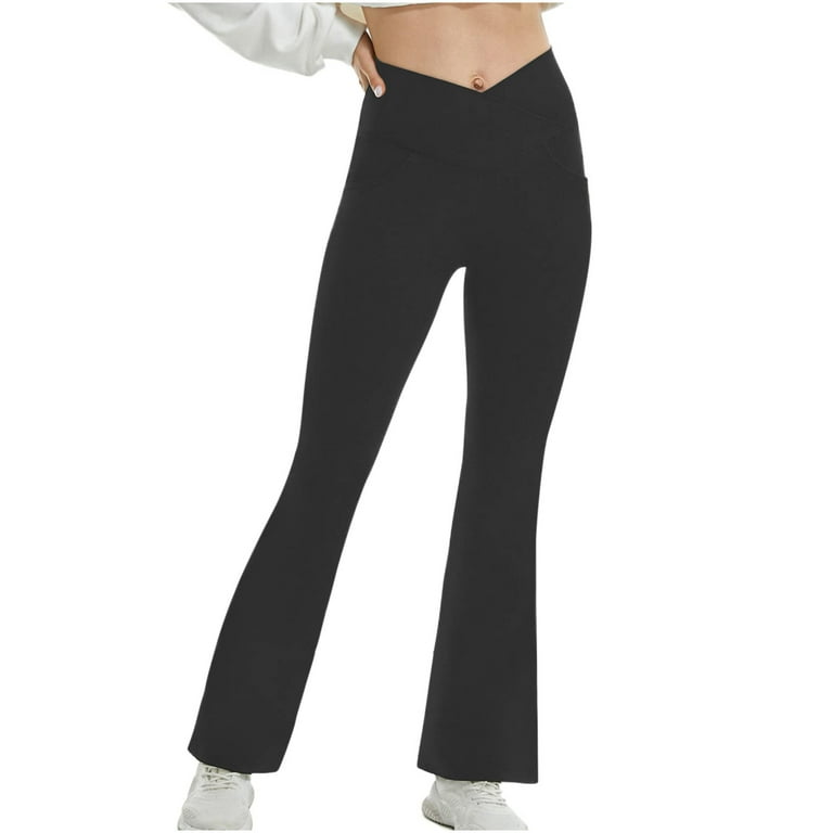 NEW YOUNG Women's Flare Yoga Pants,Crossover Flare Leggings for Women High Waisted  Workout Bootcut Leggings 1-black Small