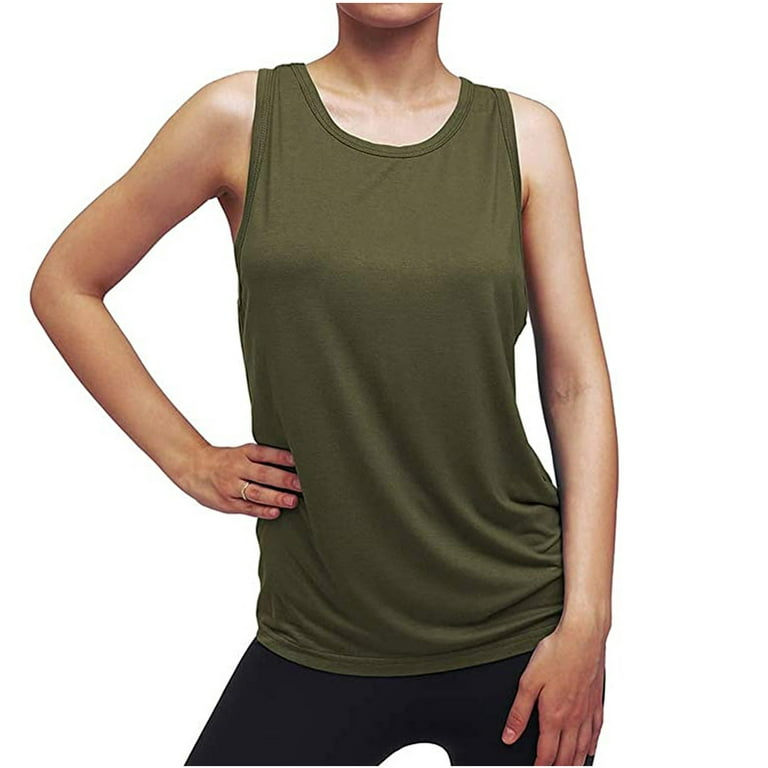 RQYYD Reduced Womens Gym Workout Yoga Tops Open Back Shirts Tie Back Musle  Tank Tops Solid Sleeveless Tank with Adjustable Fit Army Green XL
