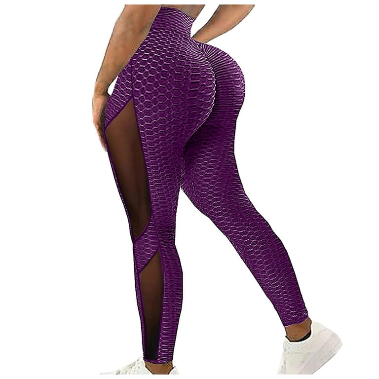  Womens High Waist Yoga Pants Tummy Control Scrunched Booty  Capri Leggings Workout Running Butt Lift Textured Tights Red Large