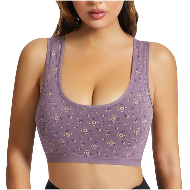 RQYYD Seamless Comfortable Floral Sports Bras for Women Longline Padded Bra  Yoga Crop Tank Tops Fitness Workout Running Top Purple XL