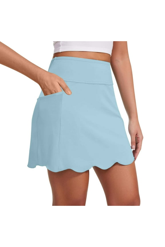 Skorts for Woman with Pockets 16" Golf Athletic Skirts Scalloped Hem Tennis Skirt Dressy Casual Light Blue L
