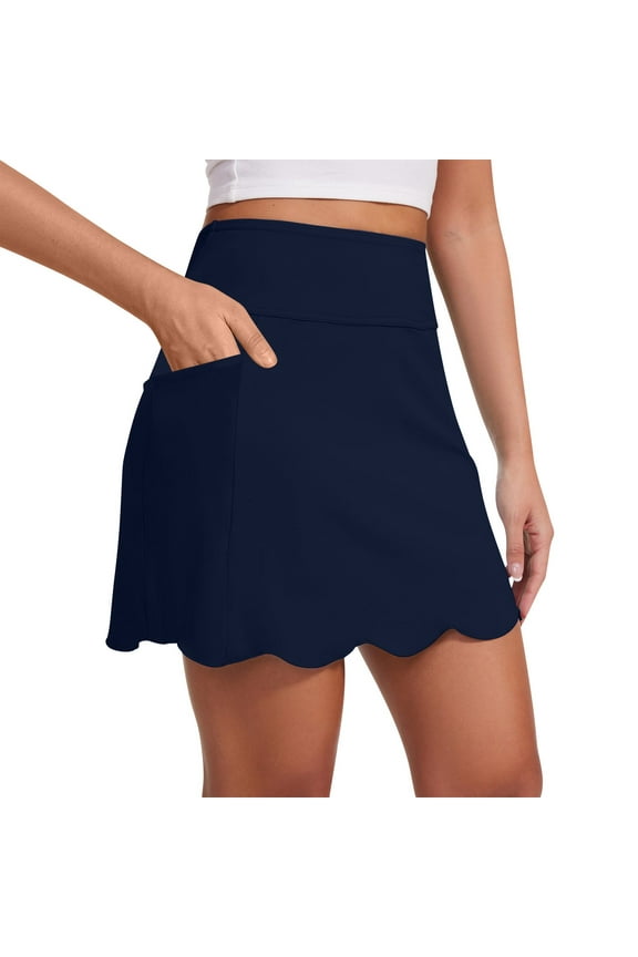 Skorts for Woman with Pockets 16" Golf Athletic Skirts Scalloped Hem Tennis Skirt Dressy Casual Navy M