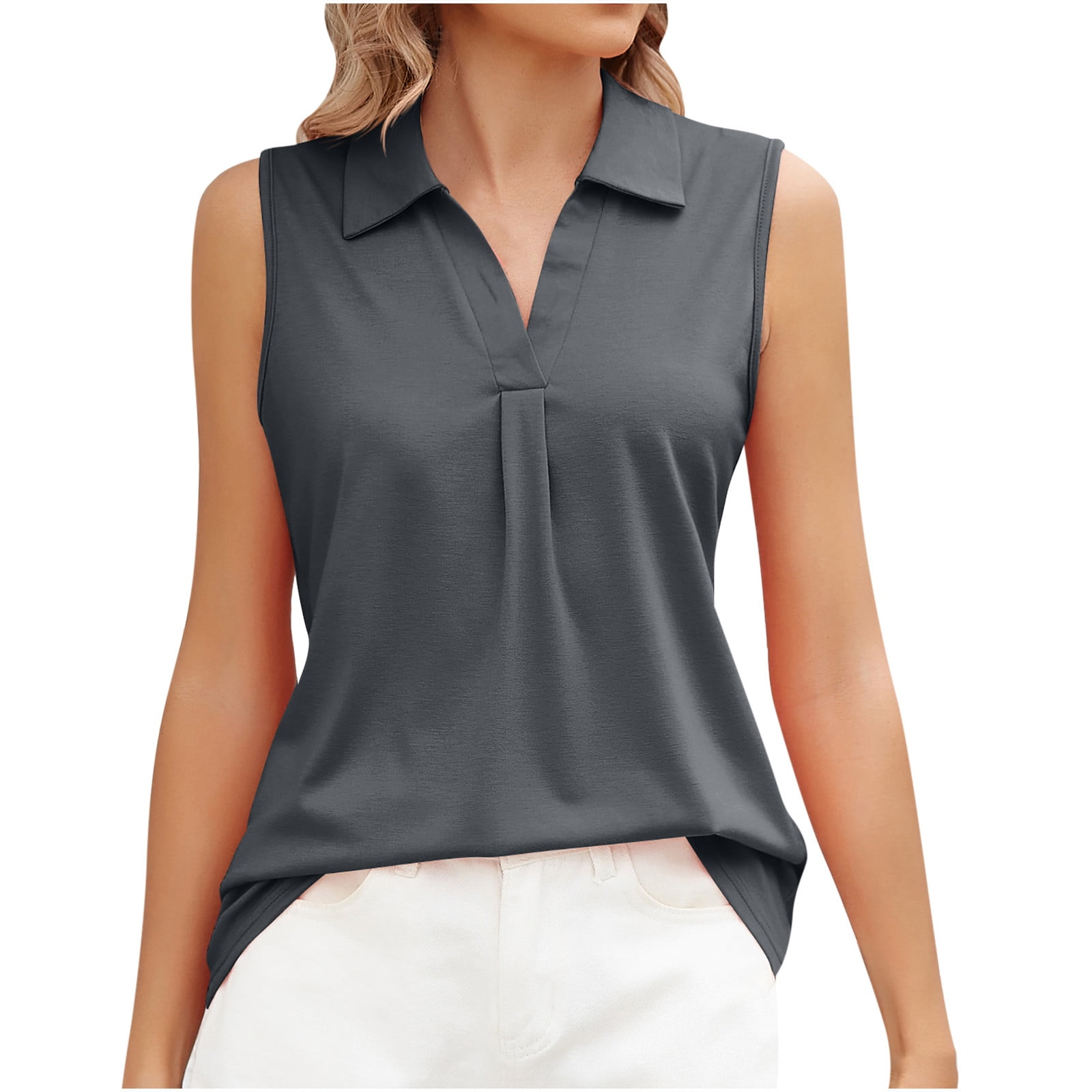 Womens sleeveless shirts with collar sale
