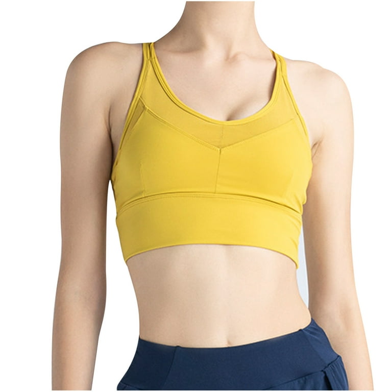 RQYYD Strappy Yoga Sports Bras for Women Padded Criss-Cross Back Tank Tops  Yellow S