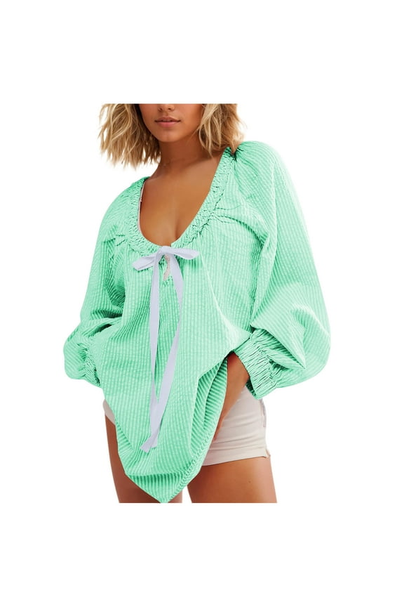 Summer Rompers for Women Casual Striped Puff Short Sleeve Adjustable Neck Wide Leg Oversized Jumpsuit with Pockets