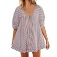 thumbnail image 1 of RQYYD Summer Rompers for Women Casual Striped Puff Short Sleeve Adjustable Neck Wide Leg Oversized Jumpsuit with Pockets, 1 of 5