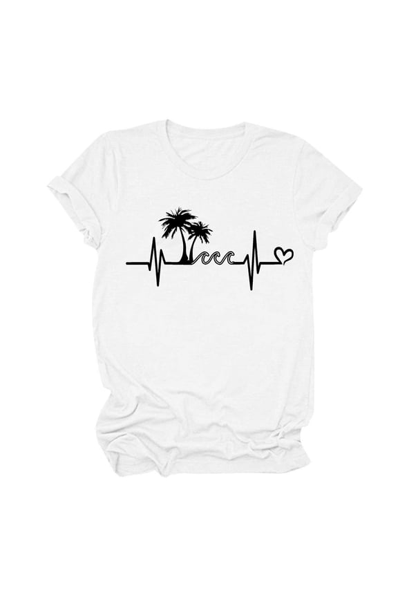 Sun Salt Sand Beach Tshirt for Women Summer Coconut Tree Graphic Round Neck Tops Casual Short Sleeve Loose Fit Tee Blouses