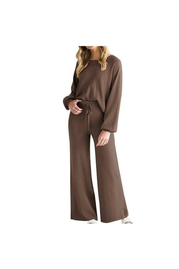 Sweat Suits for Women 2 Piece Outfits Sweatsuit Oversized Sweater Set & Wide Leg Pants Fall Chunky Lounge Set Joggers Sets for Women Matching Sets