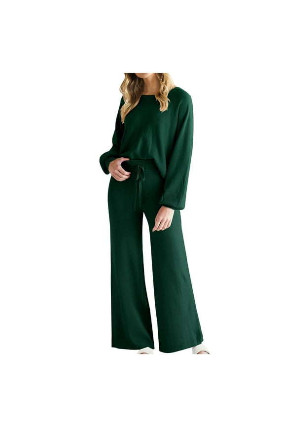 Sweat Suits for Women 2 Piece Outfits Sweatsuit Oversized Sweater Set & Wide Leg Pants Fall Chunky Lounge Set Joggers Sets for Women Matching Sets