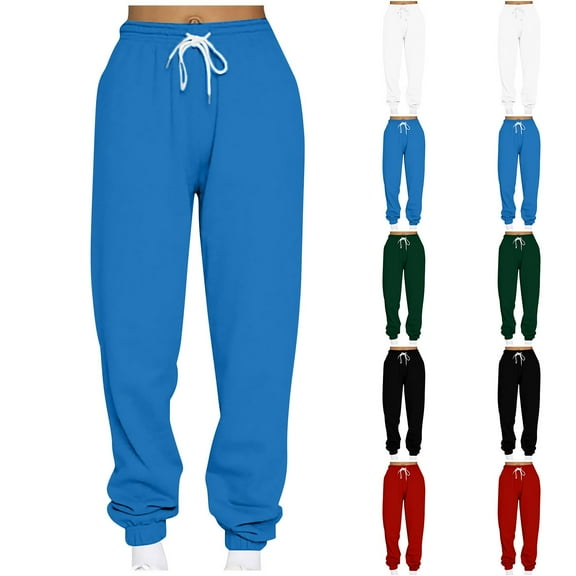 RQYYD Sweatpants for Women Baggy High Waisted with Pockets Cozy High Waist Jogging Street Style Solid Color Plus Size