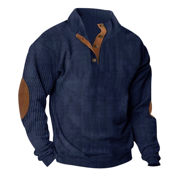 RQYYD Sweatshirts for Men no Hood Corduroy Lapel Collar Buttons Shirts Vintage Fashion Long Sleeve Lightweight Pullover Tops