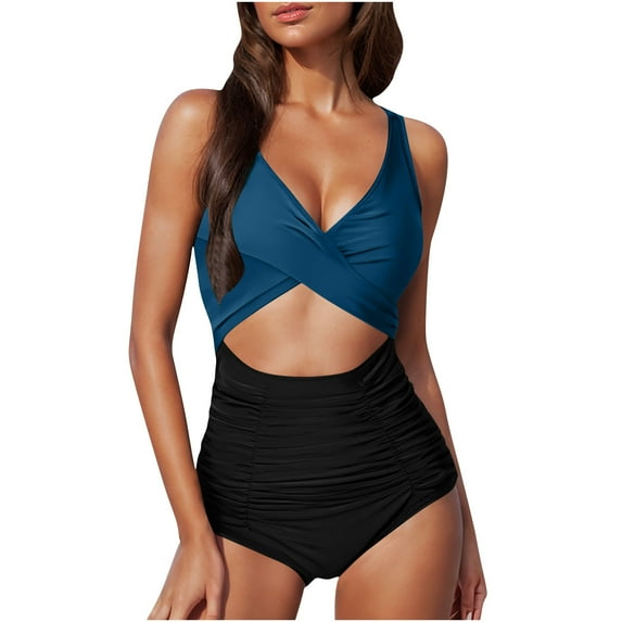 RQYYD Swimming Suits for Women One Piece Women's One Piece Swimsuits Tummy Control Cutout High Waisted Bathing Suit Wrap Tie Back 1 Piece Swimsuit