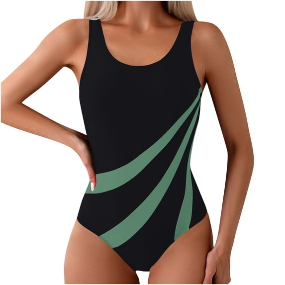 RQYYD Swimming Suits for Womens One Piece Swimsuit Athletic Swimwear Bathing Suits Color Block Print Sport Swimsuits for Women
