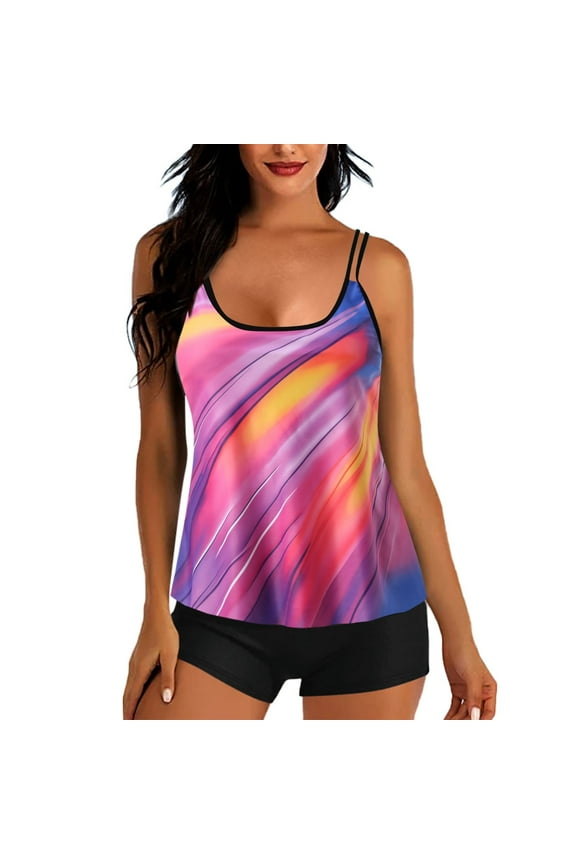 Swimsuit for Women 2024 Two Piece Bathing Suits with Shorts Plus Size Tankini Swimwear Tummy Control Modest Swimsuit