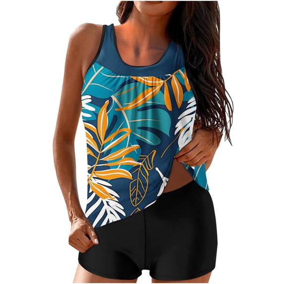 RQYYD Swimsuit for Women 2024 Two Piece Bathing Suits with Shorts Plus Size Tankini Swimwear Tummy Control Modest Swimsuit