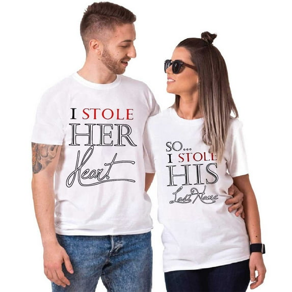 RQYYD Tees Couple Matching Theme Shirts Her and His Tee Shirt Boyfriend Girlfriend Husband Wife Shirts Valentine's Day Tees