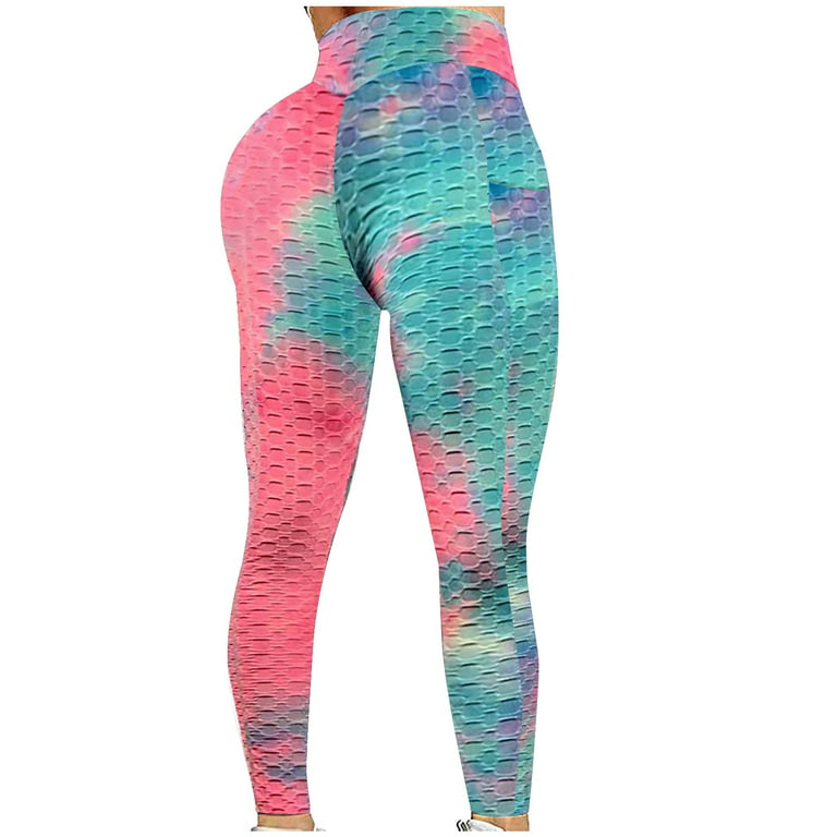  Scrunch Booty Workout Leggings Womens Tie Dye Butt Lifting  Yoga Pants High Waisted Textured Tummy Control Legging L