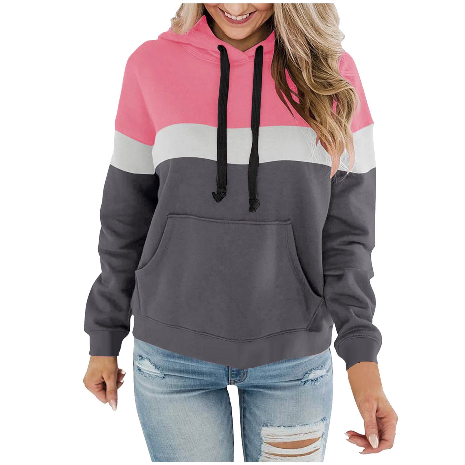 IHGFTRTH Women Casual Gradient Color Wave Print Hooded Pockets Sweatshirt  Vacuum,today's deals prime,deal days,wholesale items,under 1 dollar items  only