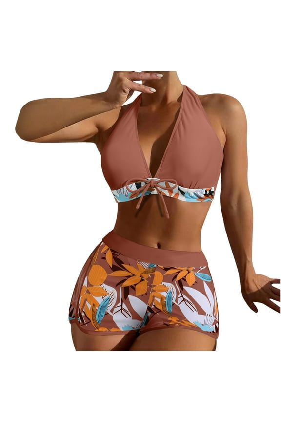 Two Piece Bathing Suit with Shorts for Women Push Up Bikini Swimsuit Set with Boy Short Bikini Sets for Womens