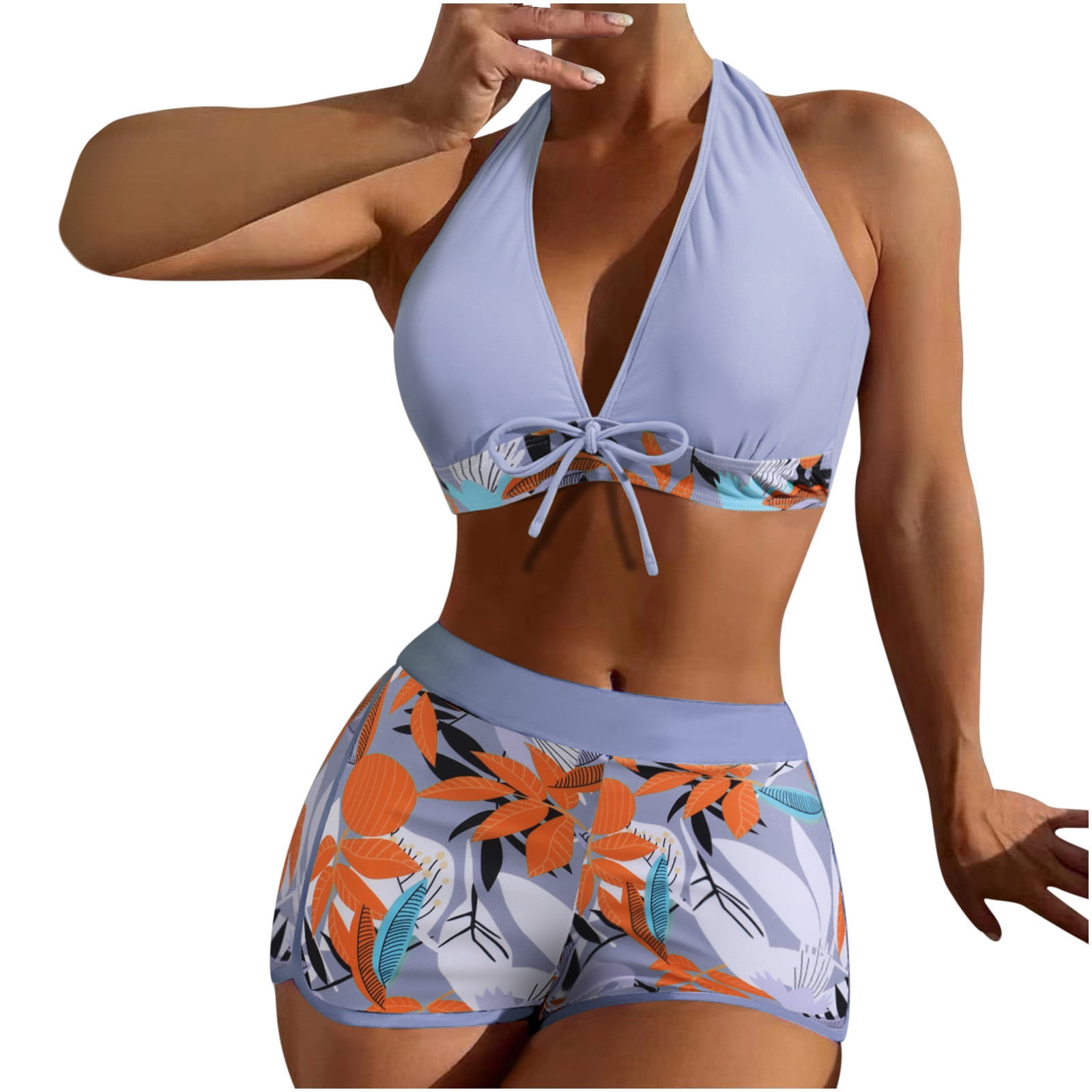 Full Size Two Piece Padded Bathing Suit Swimwear with Boxer Shorts