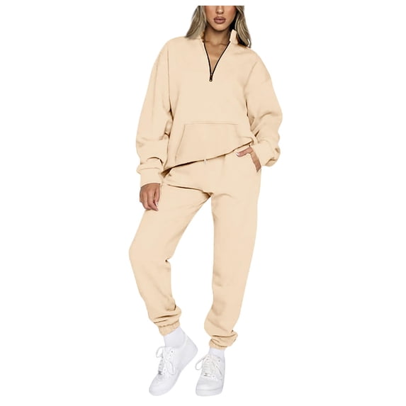RQYYD Two Piece Lounge Set for Women 2 Piece Outfits Sweatsuit Oversized Half Zip Pullover Long Sleeve Sweatshirt Jogger Pants Set with Pockets