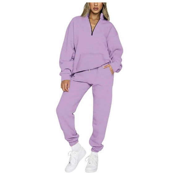 RQYYD Two Piece Lounge Set for Women 2 Piece Outfits Sweatsuit Oversized Half Zip Pullover Long Sleeve Sweatshirt Jogger Pants Set with Pockets