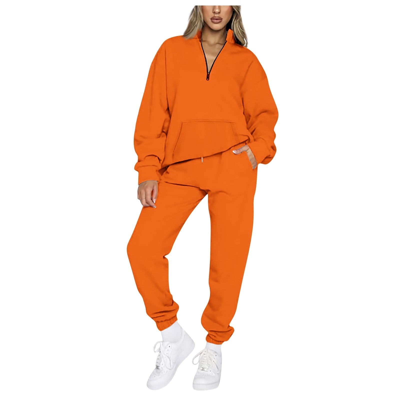 RQYYD Two Piece Lounge Set for Women 2 Piece Outfits Sweatsuit Oversized  Half Zip Pullover Long Sleeve Sweatshirt Jogger Pants Set with Pockets 