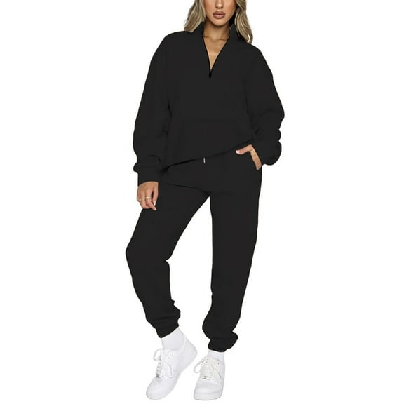 RQYYD Two Piece Lounge Set for Women 2 Piece Outfits Sweatsuit Oversized Half Zip Pullover Long Sleeve Sweatshirt Jogger Pants Set with Pockets