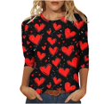 thumbnail image 1 of RQYYD Valentines Shirts for Women Plus Size Cute 3/4 Sleeve Funny Graphic Tee Shirt Heart Shaped Fashion Casual Clothes Tops, 1 of 5