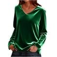 thumbnail image 1 of RQYYD Velour Sweatshirt Women V Neck Long Sleeve Casual Pullover Soft Warm Shirts Velvet Tops Fall Outfits for Women, 1 of 7