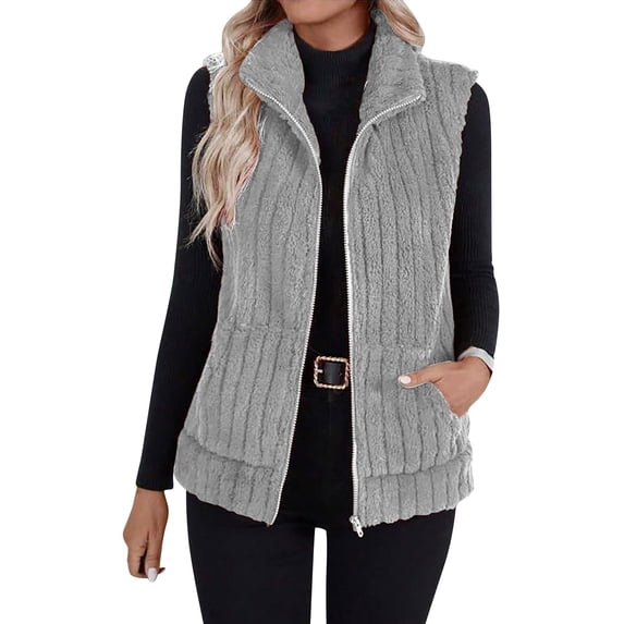 RQYYD Vest For Women Sleeveless Sherpa Fleece Jackets Lightweight Zip Up Fall Winter Coats With Pockets
