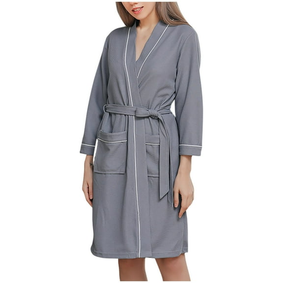 RQYYD Waffle Knit Robes for Women, Womens lightweight Kimono Robes Short Bathrobe Soft Hotel Spa Robe
