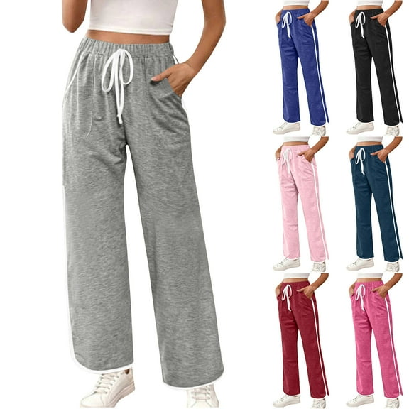 RQYYD Wide Leg Sweat Pants for Womens High Waisted Baggy Sweatpants Casual Drawstring Workout Pants with Pockets