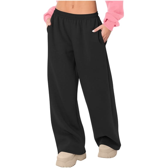 RQYYD Wide Leg Sweatpants Women Fleece Sweat Pants Fall Clothes Baggy Jogger Sweatpant with Pockets