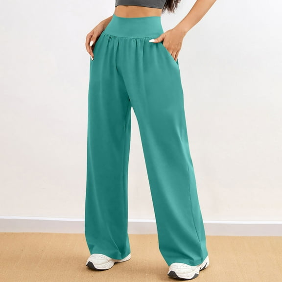RQYYD Wide Leg Yoga Pants for Women Casual Loose Cozy Sweatpants High Waisted Lounge Pajama Flowy Pants With Pockets