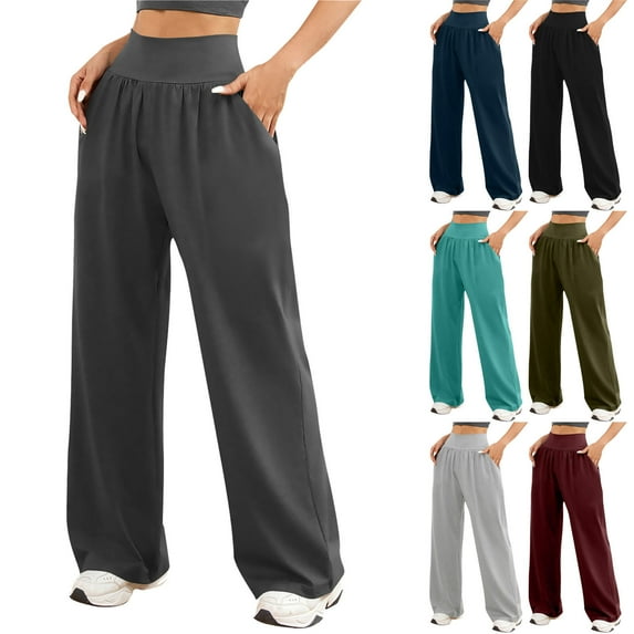 RQYYD Wide Leg Yoga Pants for Women Casual Loose Cozy Sweatpants High Waisted Lounge Pajama Flowy Pants With Pockets