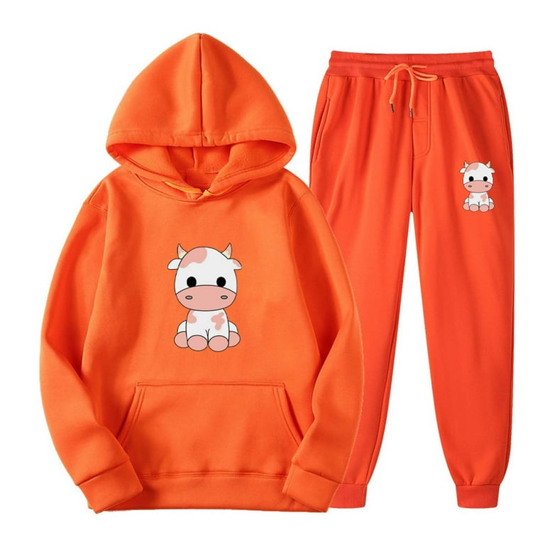 RQYYD Winter Savings! Women 2 Piece Outfits Sets Cute Cow Print Long Sleeve  Hooded Sweatshirts Matching Joggers Sweatpants Gym Outfits with Pocket