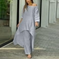 thumbnail image 1 of RQYYD Women 2 Piece Casual Outfit Sets Cotton Linen Irregular Long Sleeve Shirt And Loose High Waisted Long Shorts Set with Pockets Dark Gray M, 1 of 9