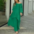 thumbnail image 1 of RQYYD Women 2 Piece Casual Outfit Sets Cotton Linen Irregular Long Sleeve Shirt And Loose High Waisted Long Shorts Set with Pockets Green XL, 1 of 9