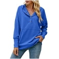 thumbnail image 1 of RQYYD Women Casual Button V Neck Hoodies Long Sleeve Hooded Sweatshirt Casual Loose Pullover Tops Blue S, 1 of 7