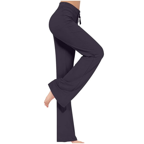 RQYYD Women Casual Wide Leg Palazzo Lounge Pants High Waist Drawstring Trousers Dark Gray XL
